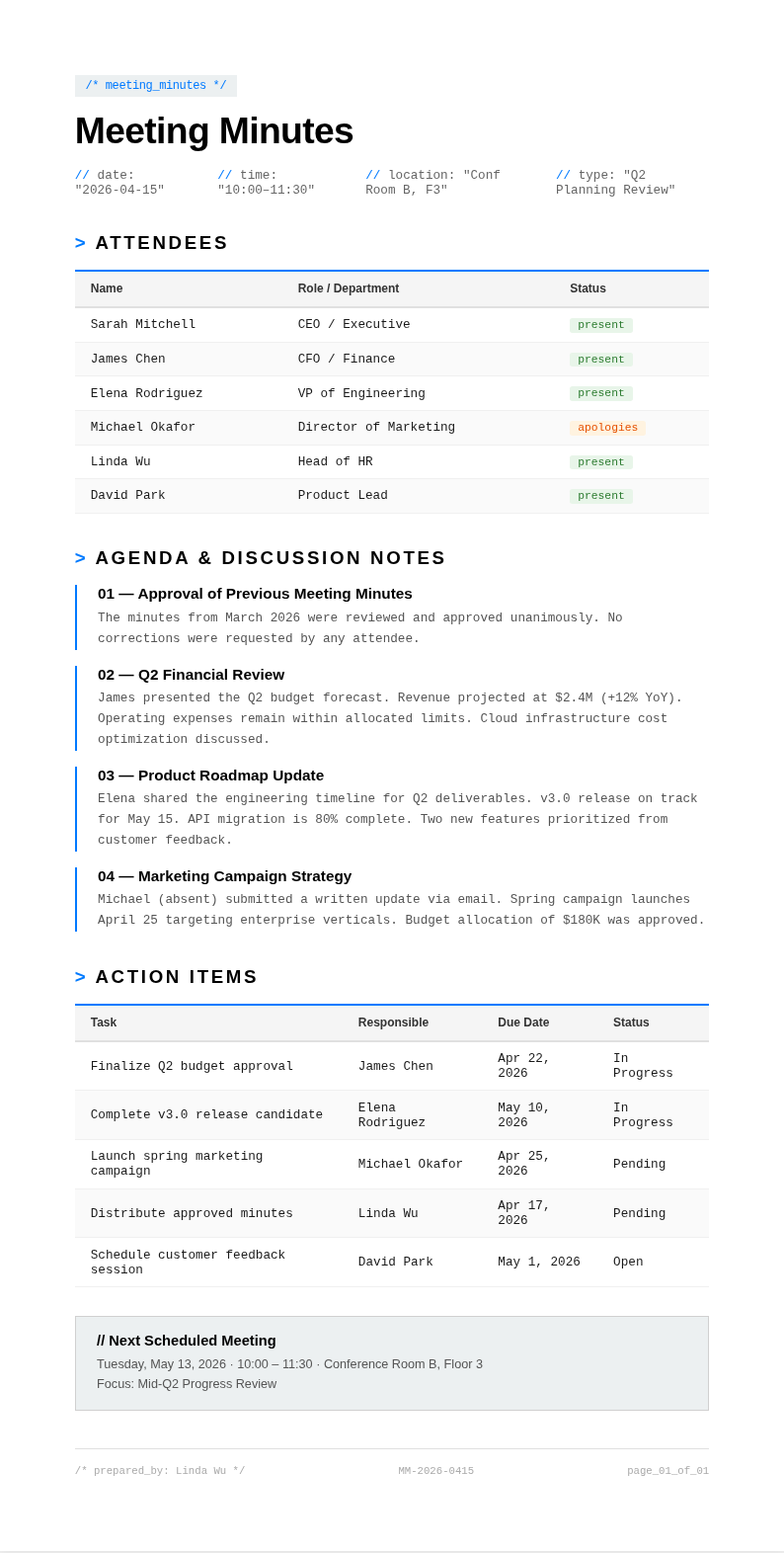 Tech minimalist meeting minutes